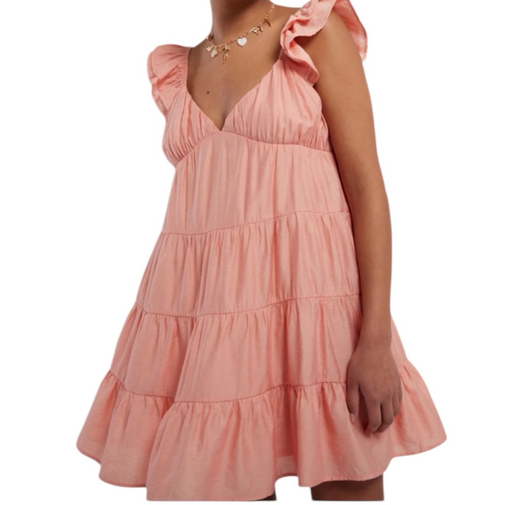 Blu Pepper Peach Tiered Ruffle Sleeve Dress Women’s Size S – Boho Summer Casual